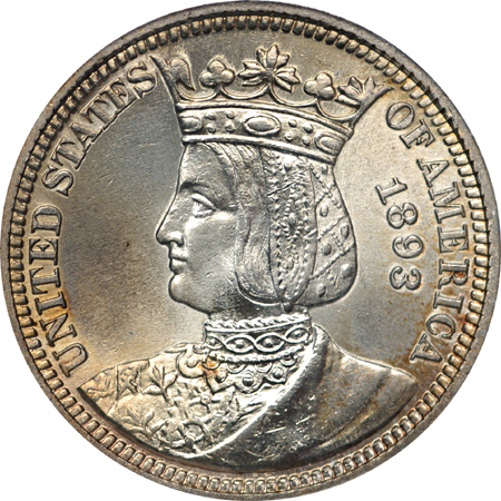 1893 Isabella quarter, ANACS AU-55, whizzed