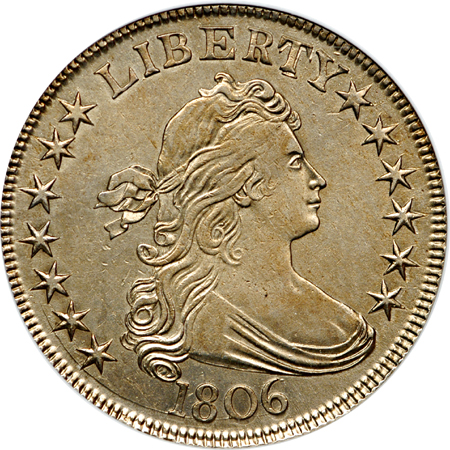 1806 (O-115) Draped Bust half-dollar, ANACS AU-55, cleaned