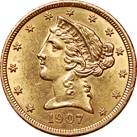 1907 Coronet half-eagle, MS-63