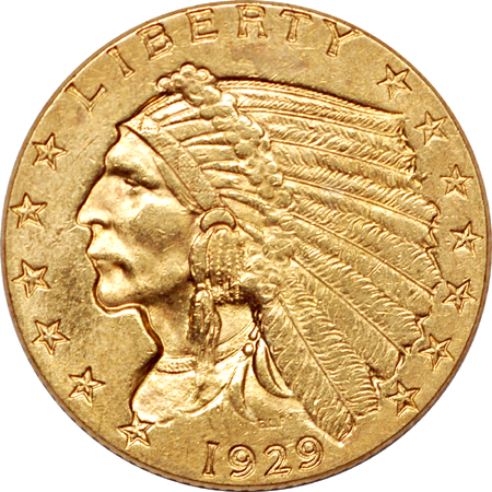 1929 Indian quarter-eagle, AU-58