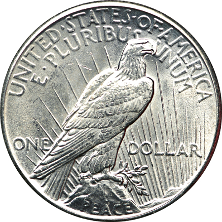 1928 Peace dollar, MS-60, dipped