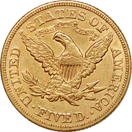 1873 "open 3" Coronet half-eagle, XF-40