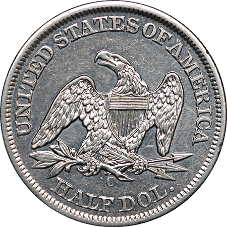 1860-O Seated Liberty half-dollar and 1875-S Twenty cent