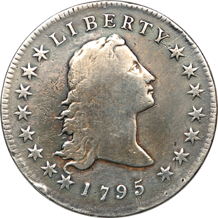 1795 (B-1) Flowing Hair dollar, F-12, plugged