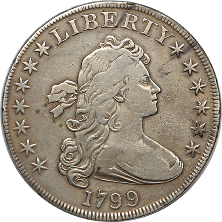 1799 (B-5 R.4) Draped Bust dollar, VF-20, plugged