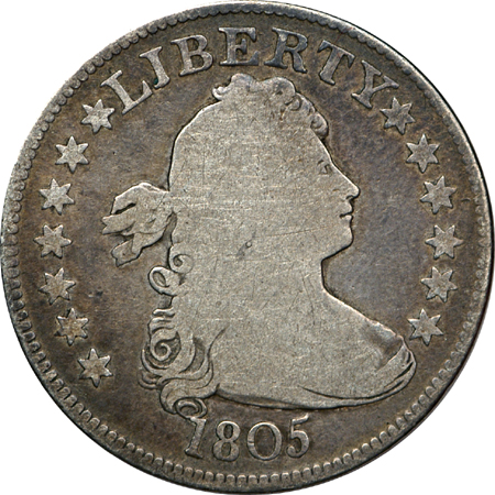 1805 (B-4 R.3) Draped Bust quarter, G-6