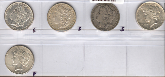 Five silver dollars