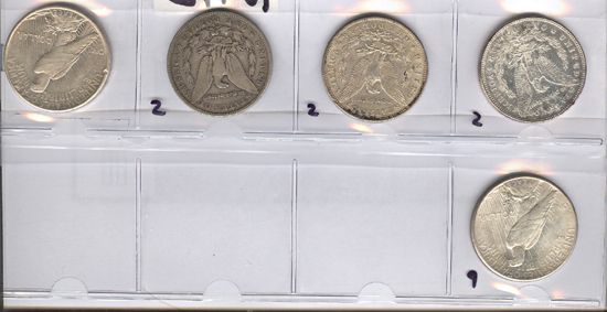 Five silver dollars