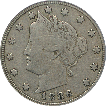 1886 Liberty nickel, PCGS F-12