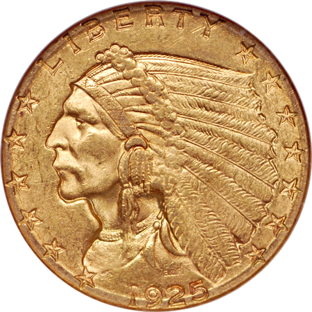 1925-D and 1928 Indian quarter-eagles, NGC MS-62.