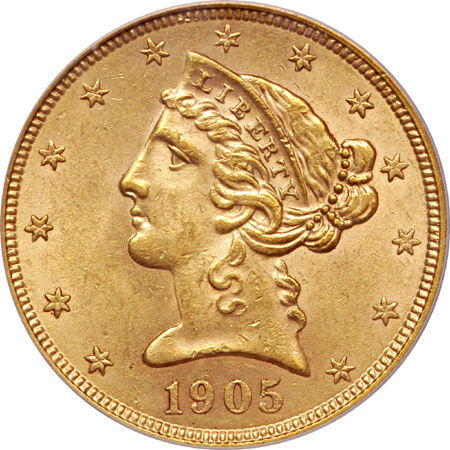 1905-S Coronet half-eagle, PCGS MS-63