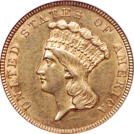 1854 Three-dollar, PCGS AU-53