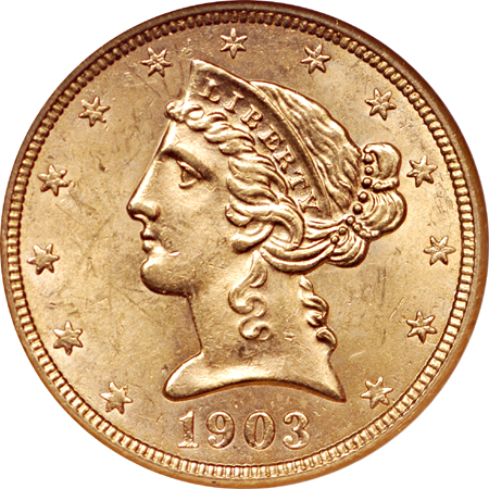 1903 Coronet half-eagle, NGC MS-63