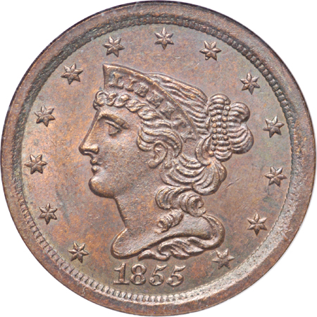 1855 Coronet half-cent, NGC MS-64 BN