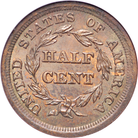 1855 Coronet half-cent, NGC MS-64 BN