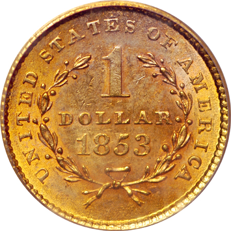 1853 gold dollar, PCGS MS-63