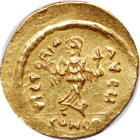 602 - 610 AD Phocas gold semissis, Constantinople mint