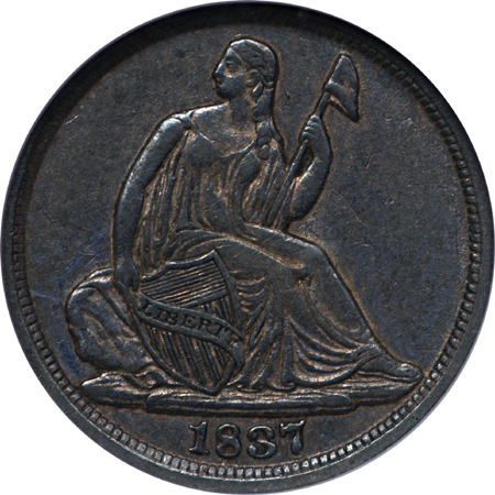 1837 "no stars" Seated Liberty half-dime, ANACS AU-50