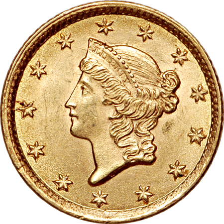 1854 gold dollar Type 1. MS-63.