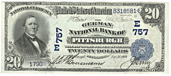 1902 $20.00. Pittsburgh, PA Charter# 757 Blue Seal Date Back. AU.