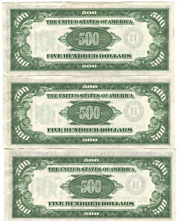 Three Sequential 1934 A $500.00 New York.  CU.