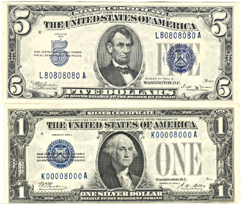 Pair of Fancy Serial Number Silver Certificates.