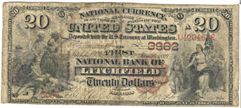 1882 $20.00. Litchfield, IL Charter# 3962 Brown Back. VG.