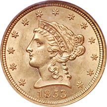 1853 Coronet quarter-eagle, NGC MS-64