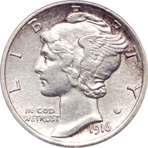 1916-D Mercury dime, PCGS XF-45