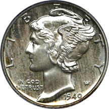 1940 Mercury dime, PCGS PR-66