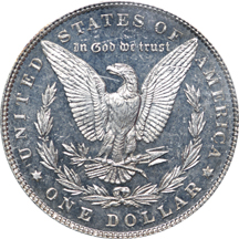 1882-S and three additional PCGS certified MS-63 'DMPL' Morgan dollars. Unc.