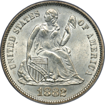 1882 Seated Liberty dime, PCGS MS-65