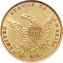 1835 Classic Head half-eagle, NGC AU-53