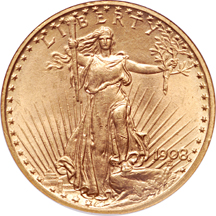 1908 'no motto' Saint-Gaudens double-eagle, NGC MS-64