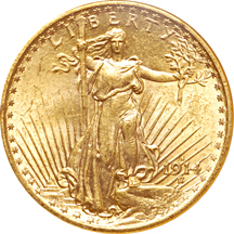 1914-S (pair) Saint-Gaudens double-eagles, NGC MS-62