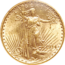 1914-S (pair) Saint-Gaudens double-eagles, NGC MS-62