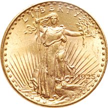 1925 and six additional NGC MS-62 Saint-Gaudens double-eagles
