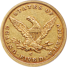 1842-C 'large date' Coronet half-eagle, PCGS XF-40