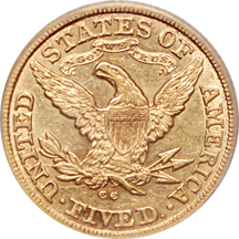 1880-CC Coronet half-eagle, PCGS AU-53