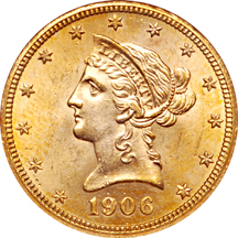 1906-D Coronet eagle, NGC MS-64