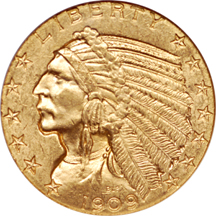 1909-D Indian half-eagle, NGC MS-63