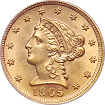 1905 Coronet quarter-eagle, PCGS MS-64