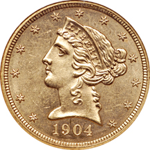 1904 Coronet half-eagle, NGC MS-64