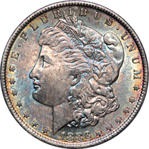 1881-S and 1886 toned Morgan dollars MS-63