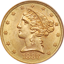 1886-S Coronet half-eagle, PCGS MS-64