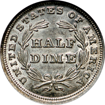 1838 'no drapery' Seated Liberty half-dime, NGC MS-63