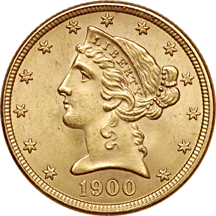 1900 Coronet half-eagle Unc.