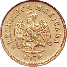 1876 Mo 2 1/2 Pesos (Mexico), NGC MS-61