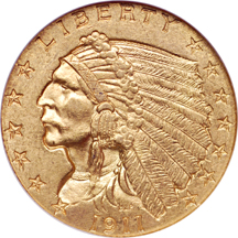 1911 Indian quarter-eagle, NGC MS-63