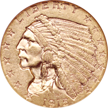 1912 and 1915 Indian quarter-eagles, NGC MS-61